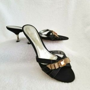 Unisa Black Silver Sandal Satin Strap EU39 NWOB